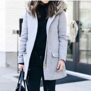 J. Crew Gray Vail Parka Wool Blend Faux Fur Hooded Jacket  Sz 4 Coat